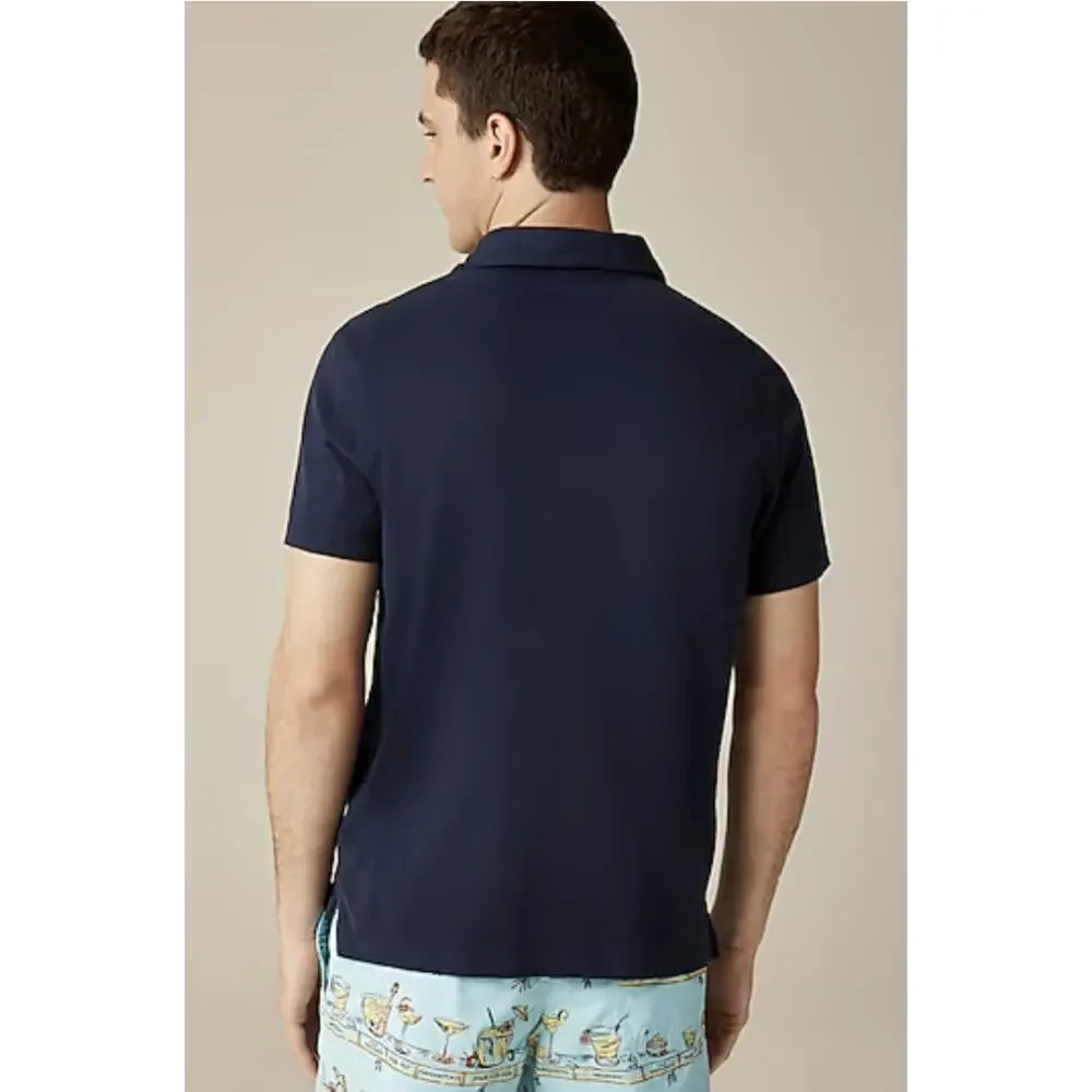 J.Crew Untucked Sueded Jersey Cotton Polo Shirt Men L Blue BW395 Pullover Button